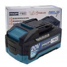 Акумуляторна батарея PROFI-TEC PT2080VX  20 В / 8.0 Aг / 21700  (високострумова, з індикатором)  посилені плата, каркас та контактна группа