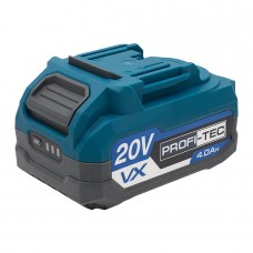 Акумуляторна батарея PROFI-TEC PT2040VX  20 В / 4.0 Aг NEW  (високострумова, з елементами 10C та індикатором) прогумований корпус, посилені плата, елементи та контактна группа