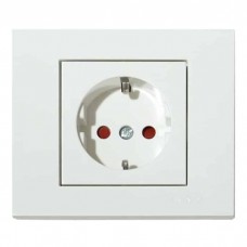 Розетка одинарная с заземлением и шторками белая GRANO