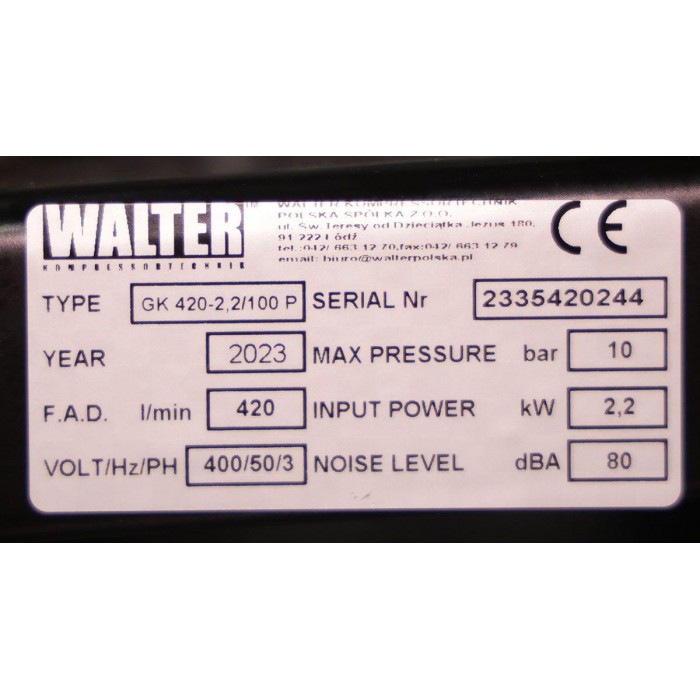 Компрессор поршневой WALTER GK 420-2,2/100 P