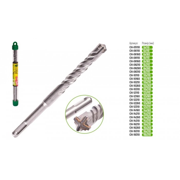 Alloid. Бур по бетону SDS-plus S4 QUADRO 16x310мм в тубе (CH-16310)