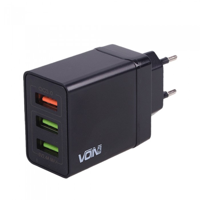 Сетевое зарядное устройство VOIN 30W, 3 USB, QC3.0 (Port 1-5V*3A/9V*2A/12V*1.5A. Port 2/3-5V2.4A) (LC-34830 BK)