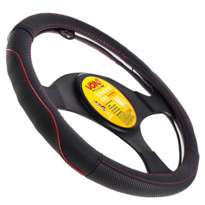 Чехол руля  VLOD-L282 BK/RD M черн-красн/БО/перф/кожа (VLOD-L282 BK/RD M)