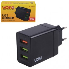 Сетевое зарядное устройство VOIN 30W, 3 USB, QC3.0 (Port 1-5V*3A/9V*2A/12V*1.5A. Port 2/3-5V2.4A) (LC-34830 BK)