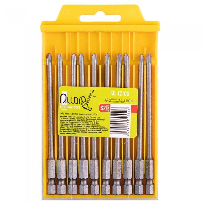 Alloid. Набор бит магнитных для шуруповерта PH2 100мм, S2 (10шт) (SB-12100)