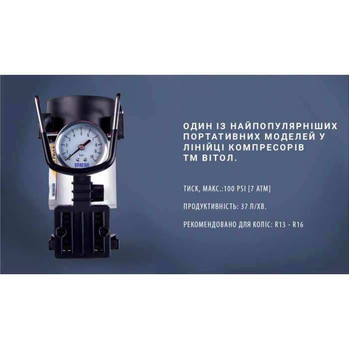 Компрессор 'Ураган' КА-У12030 150psi/14Amp/37л/прикур.+переходник (КА-У12030)