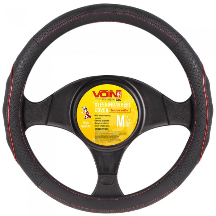 Чехол руля  VLOD-L282 BK/RD M черн-красн/БО/перф/кожа (VLOD-L282 BK/RD M)