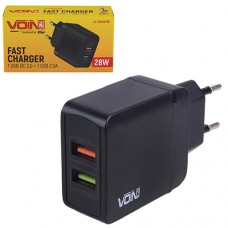 Сетевое зарядное устройство VOIN 28W, 2 USB, QC3.0 (Port 1-5V*3A/9V*2A/12V*1.5A. Port 2-5V2A) (LC-24428 BK)