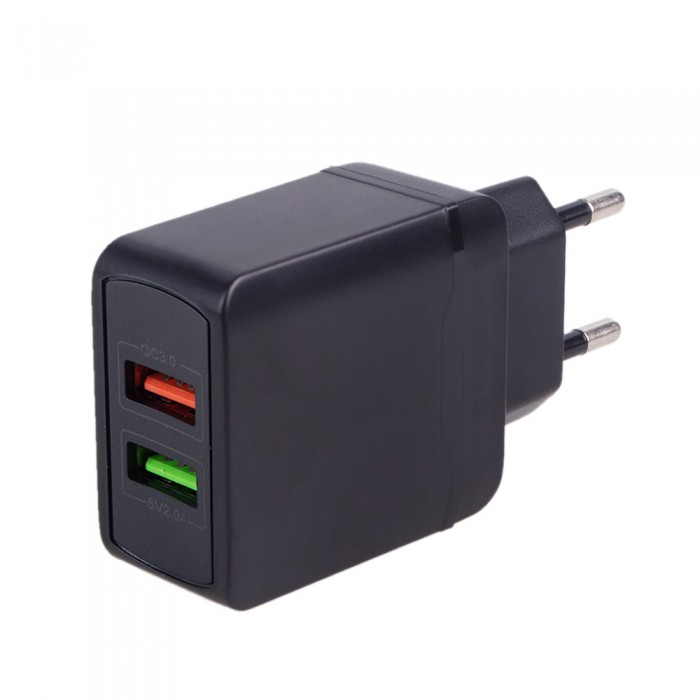 Сетевое зарядное устройство VOIN 28W, 2 USB, QC3.0 (Port 1-5V*3A/9V*2A/12V*1.5A. Port 2-5V2A) (LC-24428 BK)