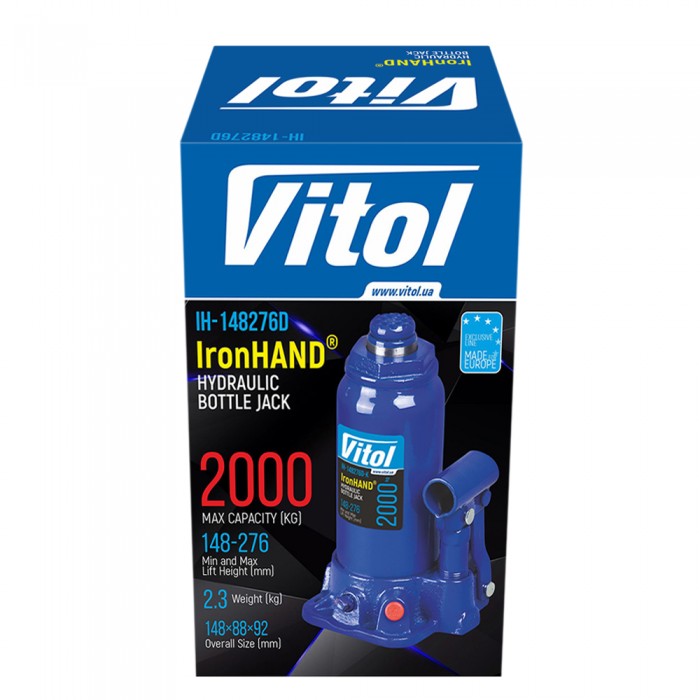 Домкрат гидравл. телескоп  2т карт.коробка. высота подъема148- 276 мм. 2,4кг Iron Hand (IH-148276D) (IH-148276D)