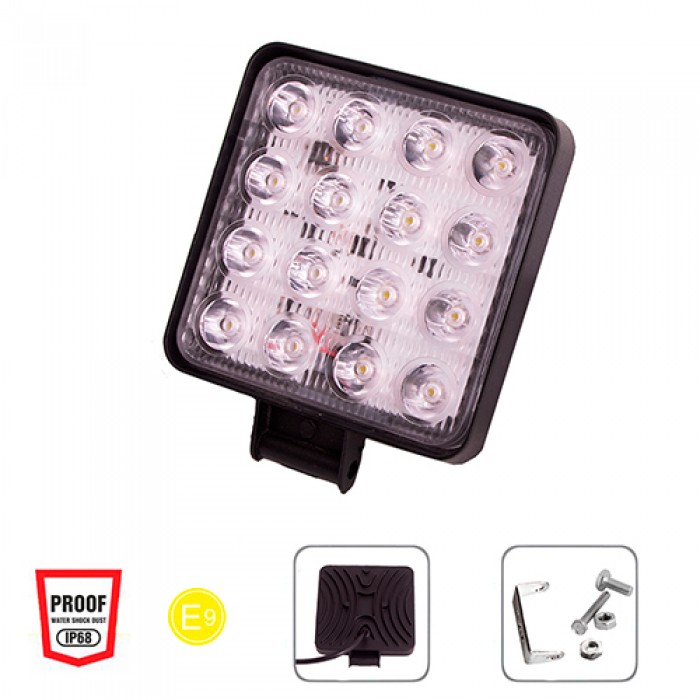 Фара рабочего света WLP-48S1F2 FLOOD 16Led*3W (106*106*18)/10-30V/48W/6000K (WLP-48S1F2)