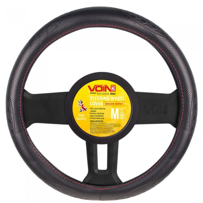 Чехол руля  VLOD-L941 BK/RD M черн/БО/один шов/кожа (VLOD-L941 BK/RD M)