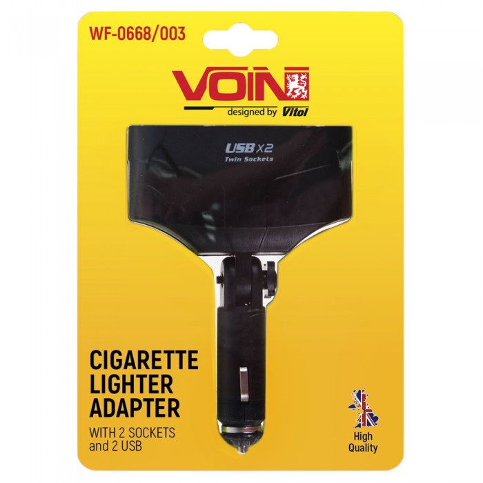 Разветвитель прикуривателя VOIN 2 выхода + 2USB 1500mA/предохр/изм.угол (WF-0668/003) (WF-0668/003)