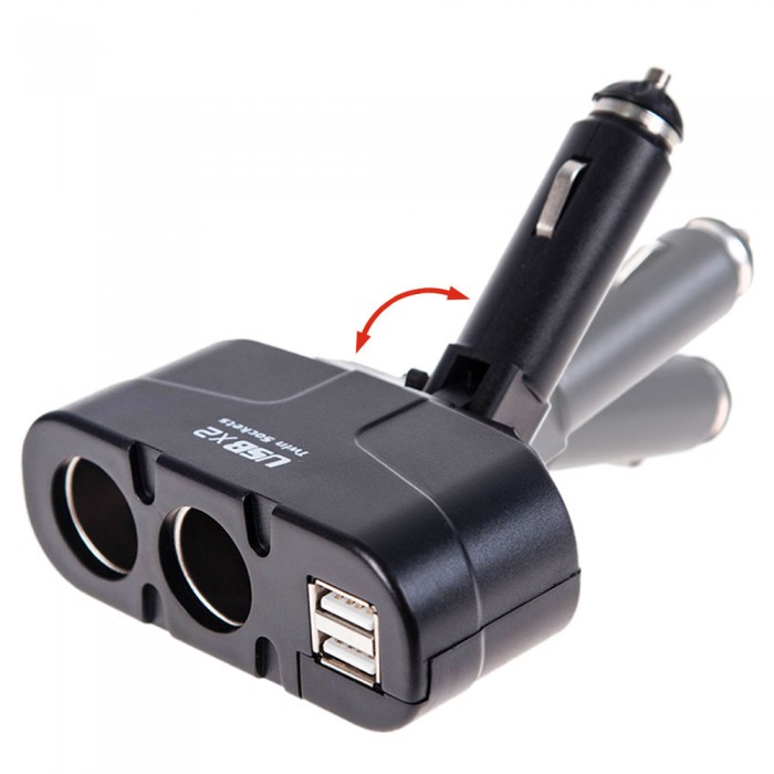 Разветвитель прикуривателя VOIN 2 выхода + 2USB 1500mA/предохр/изм.угол (WF-0668/003) (WF-0668/003)